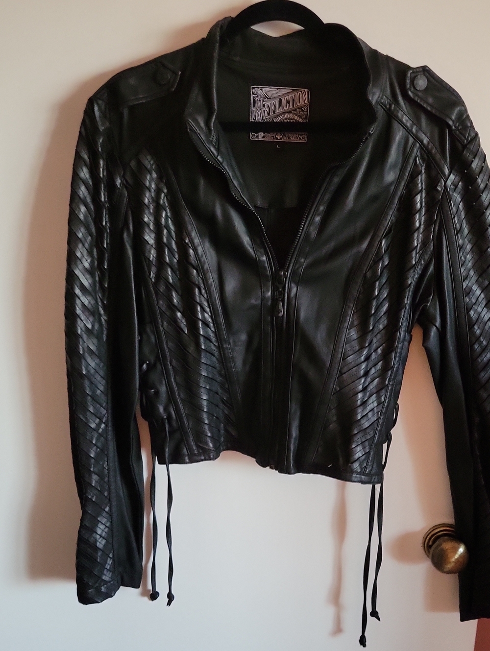 Affliction Black Leather Moto Jacket with Lace-Up Sides